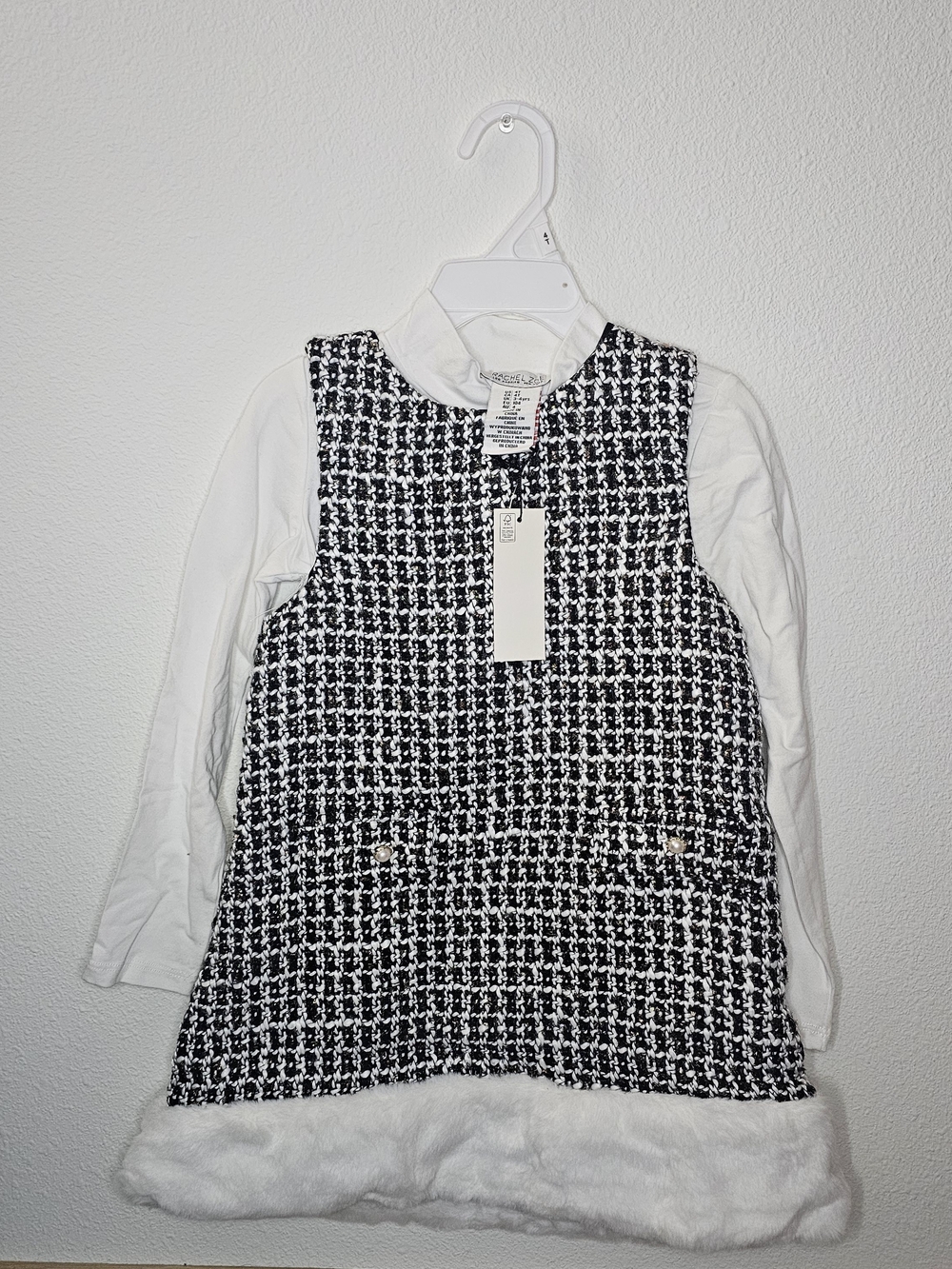 Rachel Zoe Black & White Tweed Faux-Fur Hem Tunic